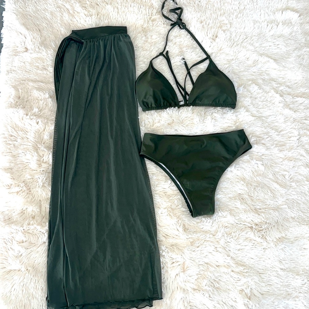 3pack Triangle Bikini Swimsuit & Beach Skirt